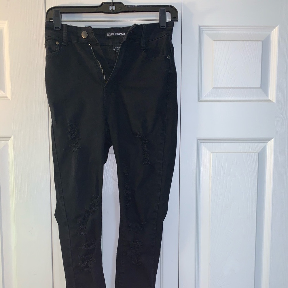 Fashionova black high waisted distressed jeans